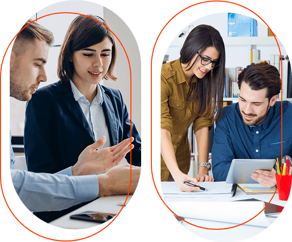Professionnels collaborant en réunion de travail, illustration de l'agence Code-Nova